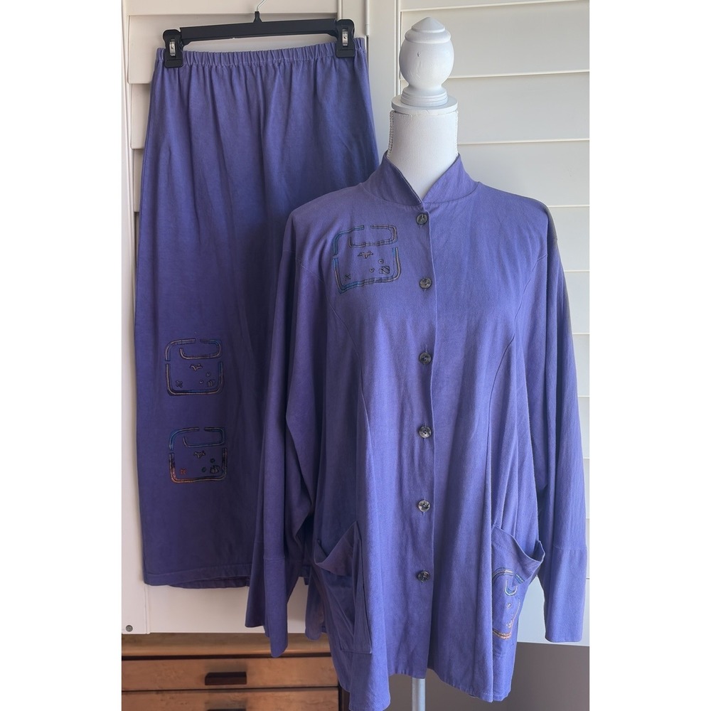Alchemy Artwear 2 Pc Skirt Top Set M Purple Hand Dyed Painted USA Boho Artsy